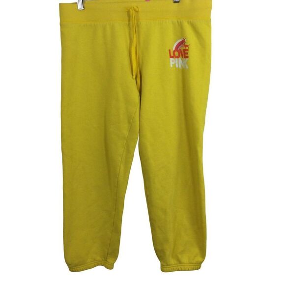 Victoria Secret Womens Love PINK Sweat Cropped Pants Yellow Size Medium - Picture 1 of 8